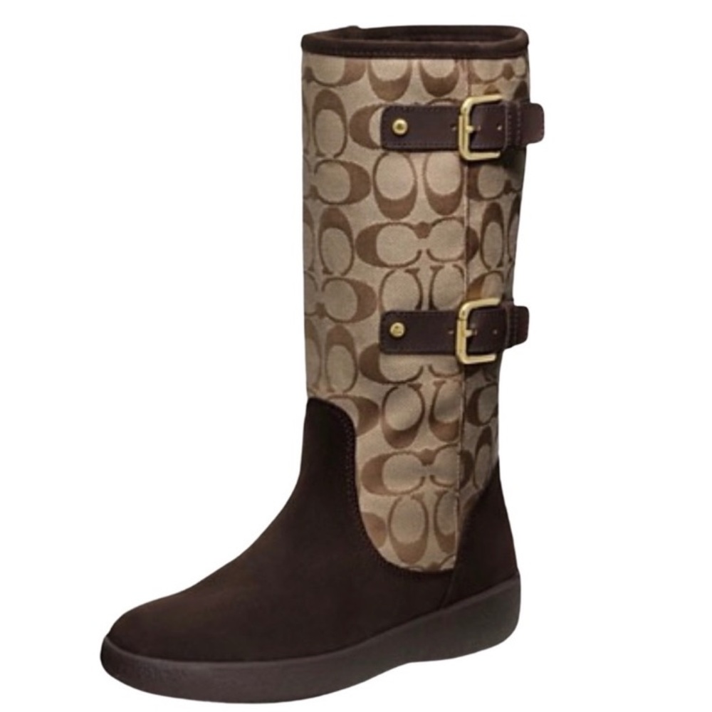 BNIB COACH A7229 TINAH SIGNATURE KHAKI WINTER BOOTS